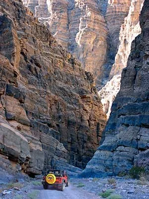 Off-road vehicle deep in Titus Canyon on an executive retreat in Death Valley, California