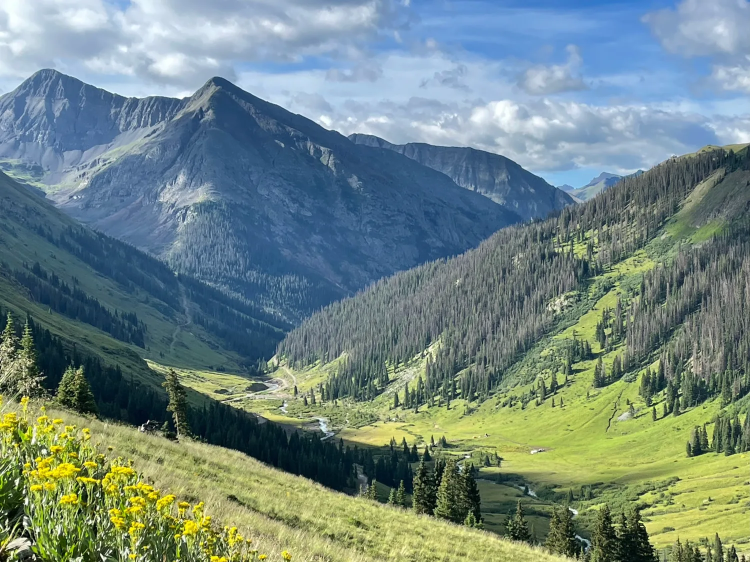 Rugged alpine peaks and valley in Colorado's San Juan Mountains